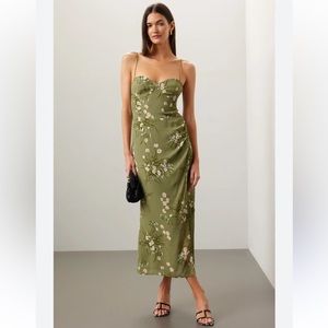 Reformation Olive Green Floral Midi Dress